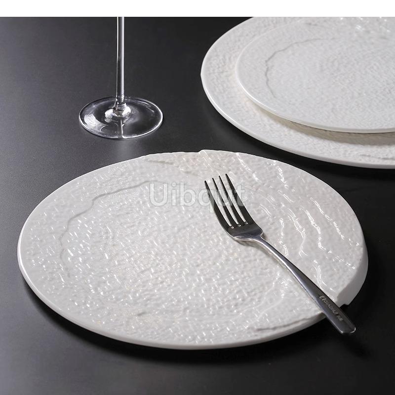 white round Ceramic creative Dinner steak Plate Irregular Texture Dessert Dish Snack Pasta Flat Restaurant Specialty Tableware