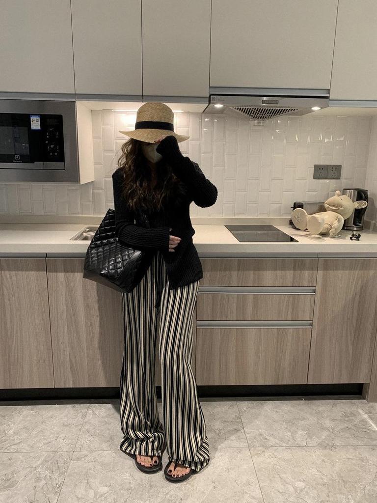 Plus Size Women's Vertical Stripe High Waist Slimming Casual Floor-Length Summer Pants