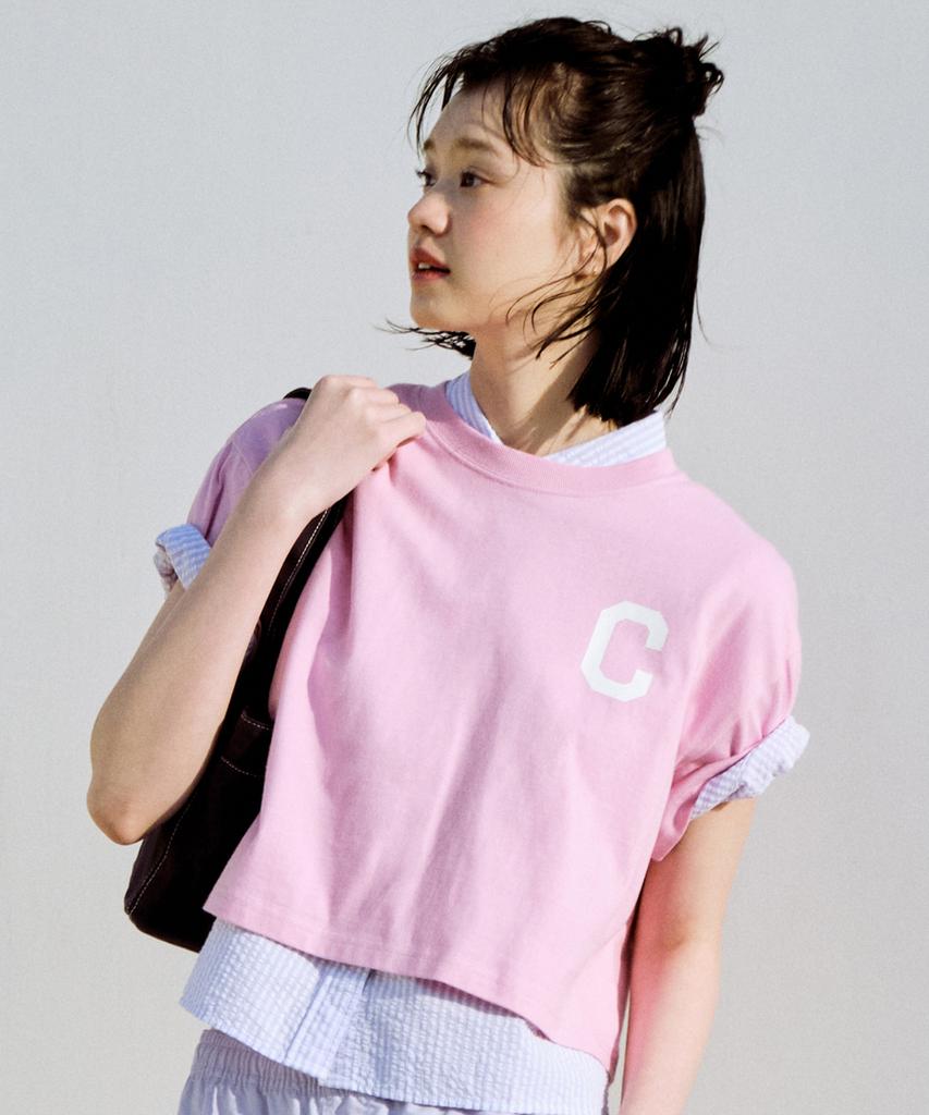 COVERNAT WOMAN Crop C Logo Over T-Shirt Pink