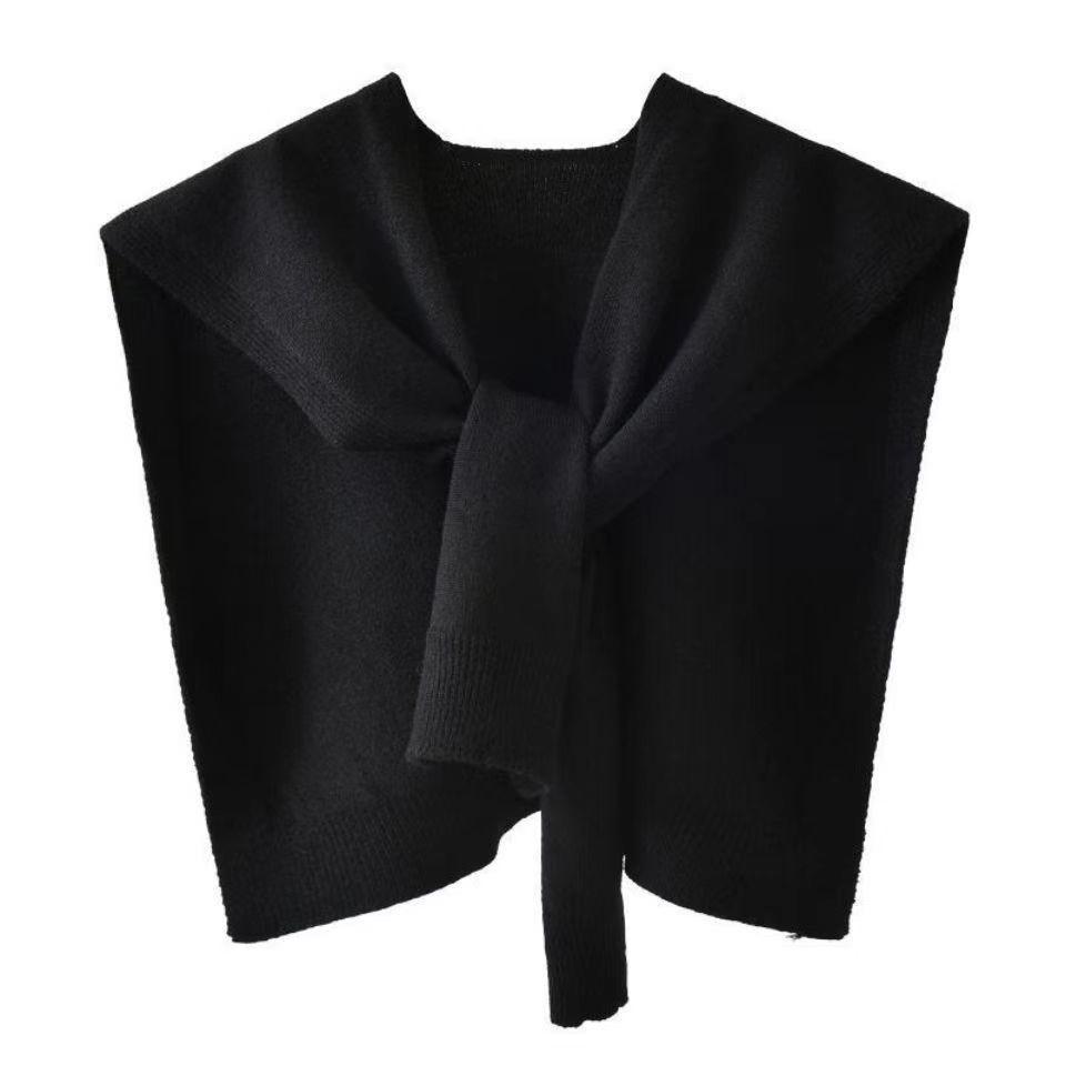 

[Шаль] Весенне-осенняя полосатая шаль женская зарубежная высококлассная вязаная универсальная average size 70-80kg чёрный