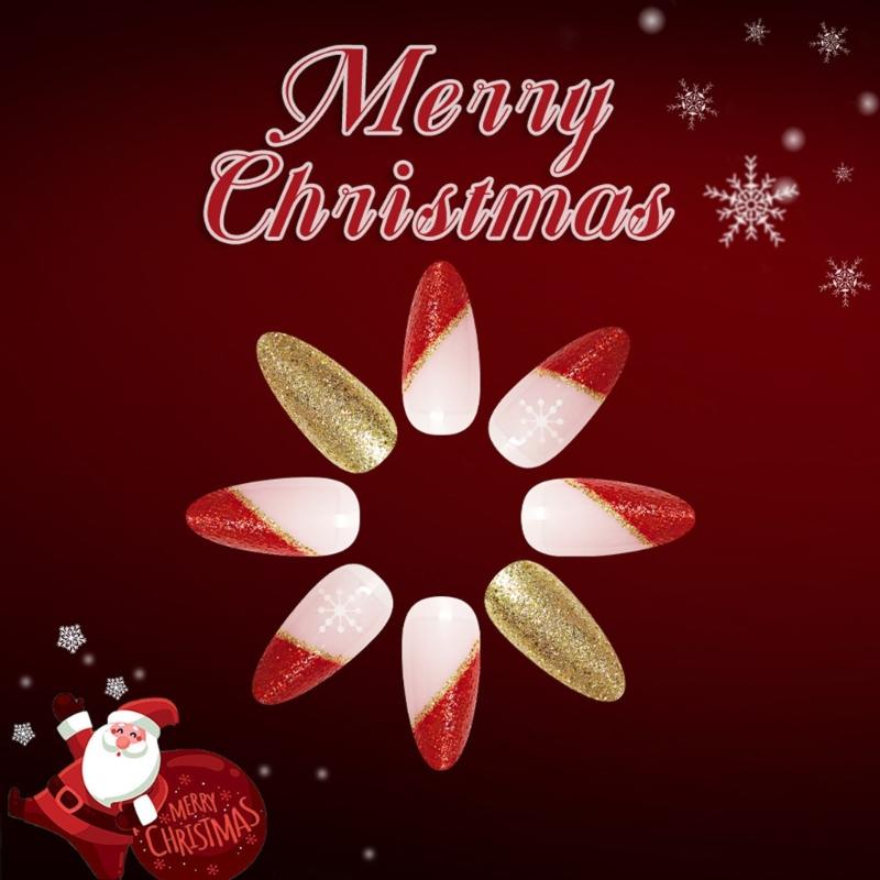 Reusable Plastic False Nail Design Easy Apply Lightweights Artificial Nail For Christmas