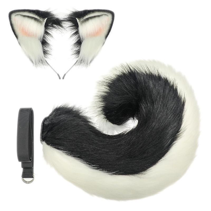 1/2 Stück Kunstpelz Tier-Schwanz Hundeschwanz Hundeohren Stirnband Halloween Cosplay Kostüm Hundeohren Haarband Hundeschwanz Hunde Kostüme