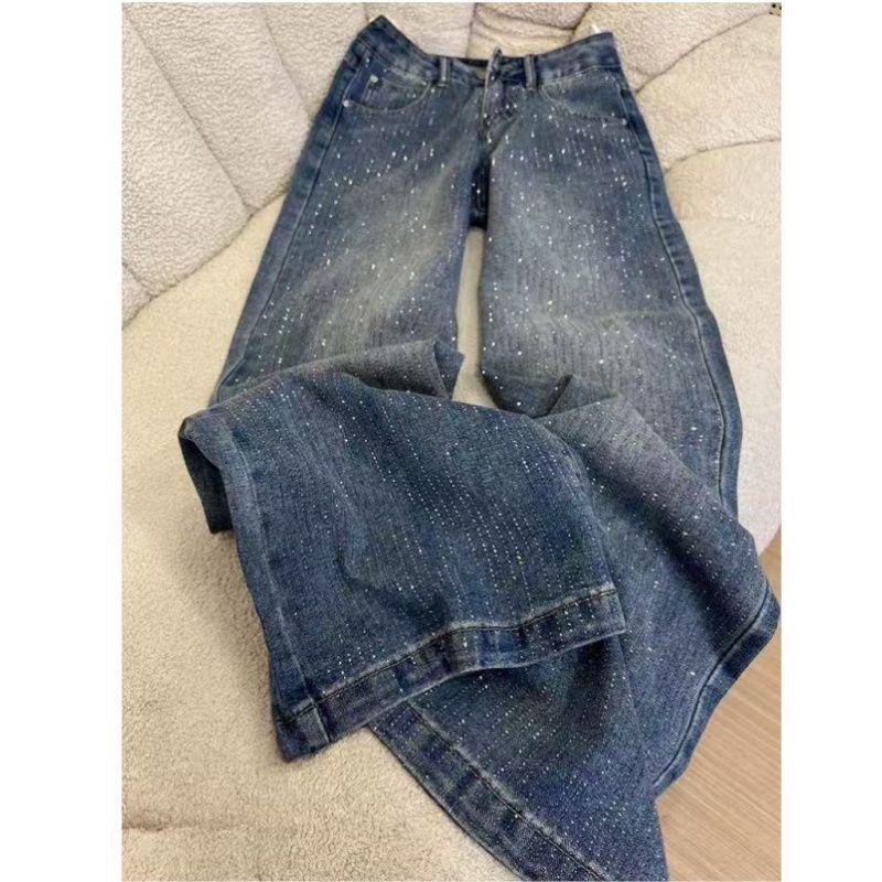 

Women’s High Waist Velvet-Lined Starburst Denim Pants - Loose, Wide-Leg, Floor-Length M 48-53 kg