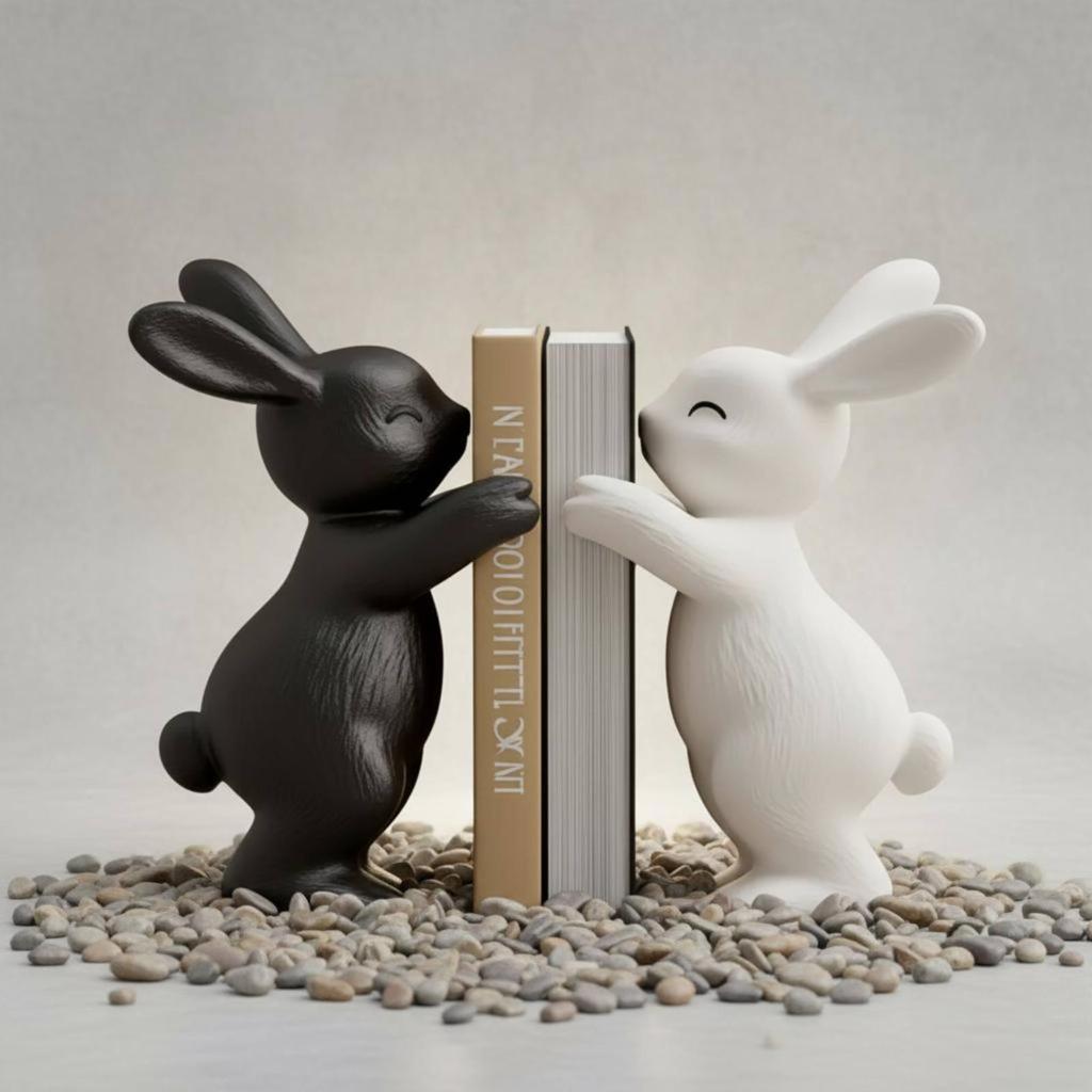 Nordic Rabbit Book Stand Artistic Decorative Statues Resin for Entryway