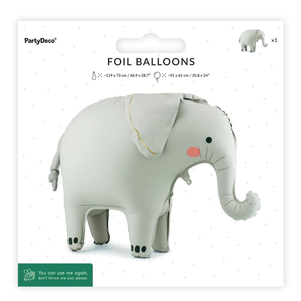 PartyDeco Elephant Foil Balloon 91x61cm FB403 Cute Animal Shaped Aluminum Balloon for Party Decorations Birthday Baby Shower