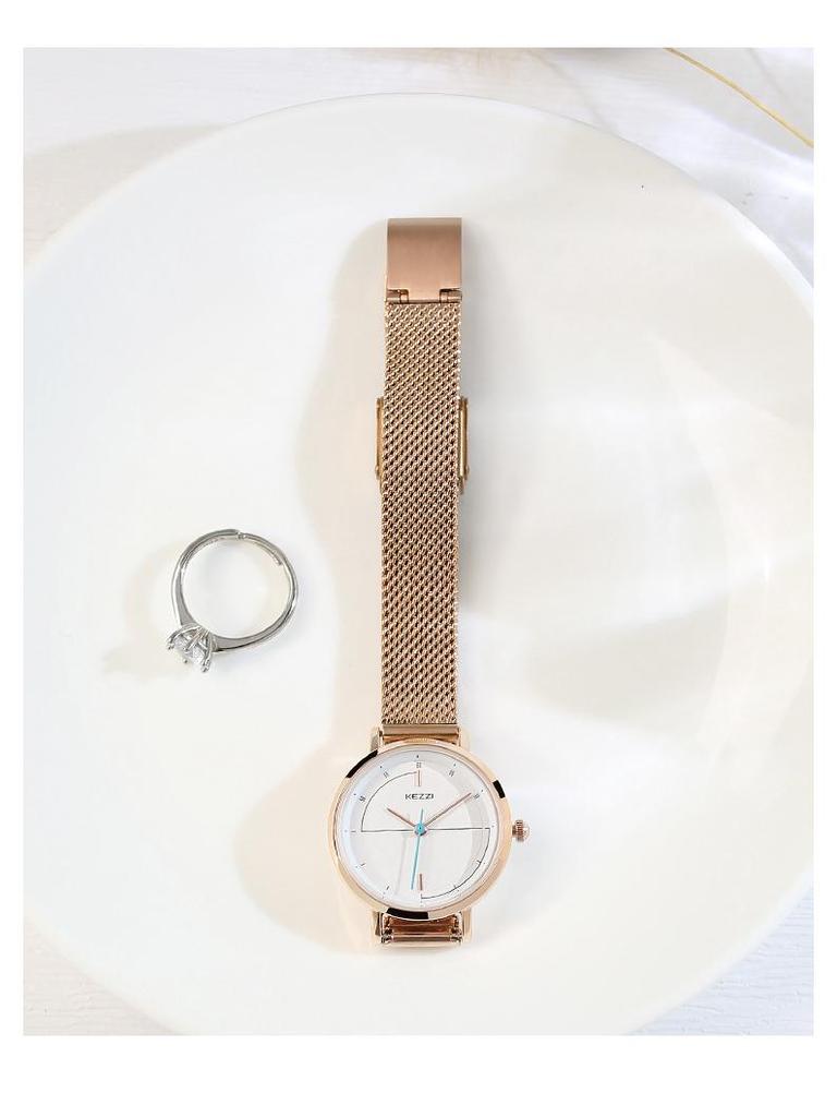 2023 Kezzi Minimalist French Niche Waterproof Couple Watches for Women, Mesh Band Pair