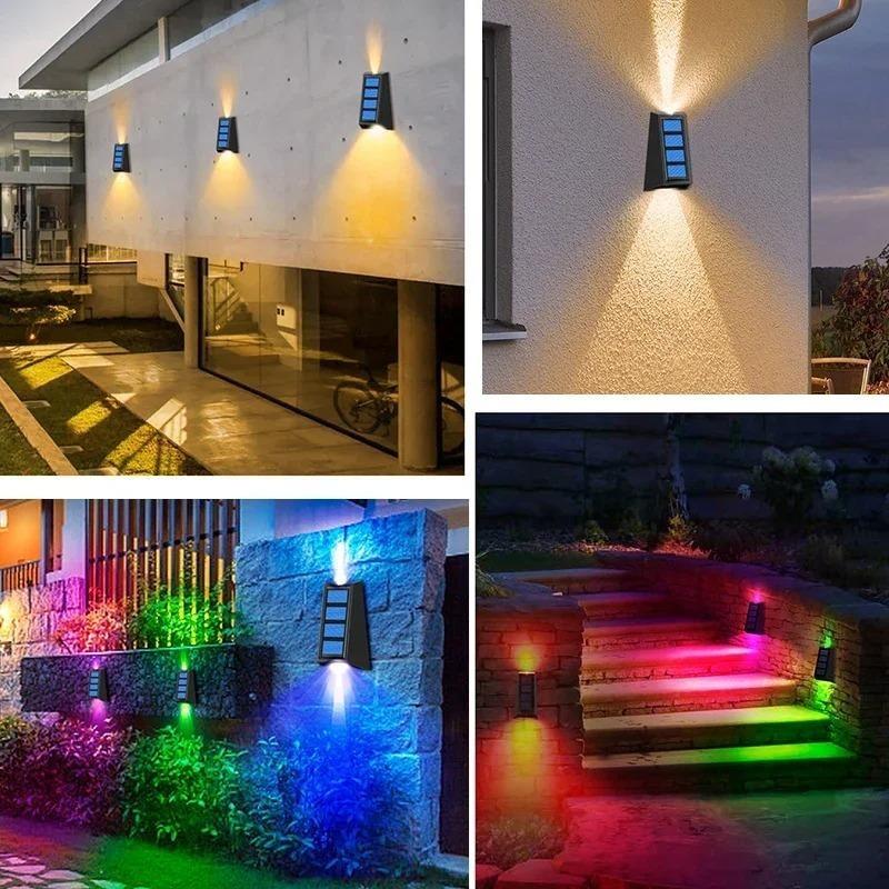 Up and Down Lighting Solar Wall Light, Outdoor Waterproof Wall Washing Sconce, Wireless Solar Powered Lamp for Garden Patio Yard Home Decoration