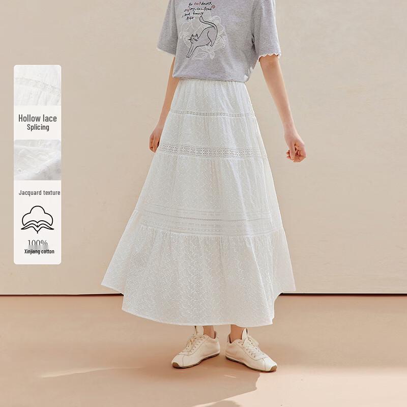 INMAN Women s Xinjiang Cotton French Lace A-Line Skirt M