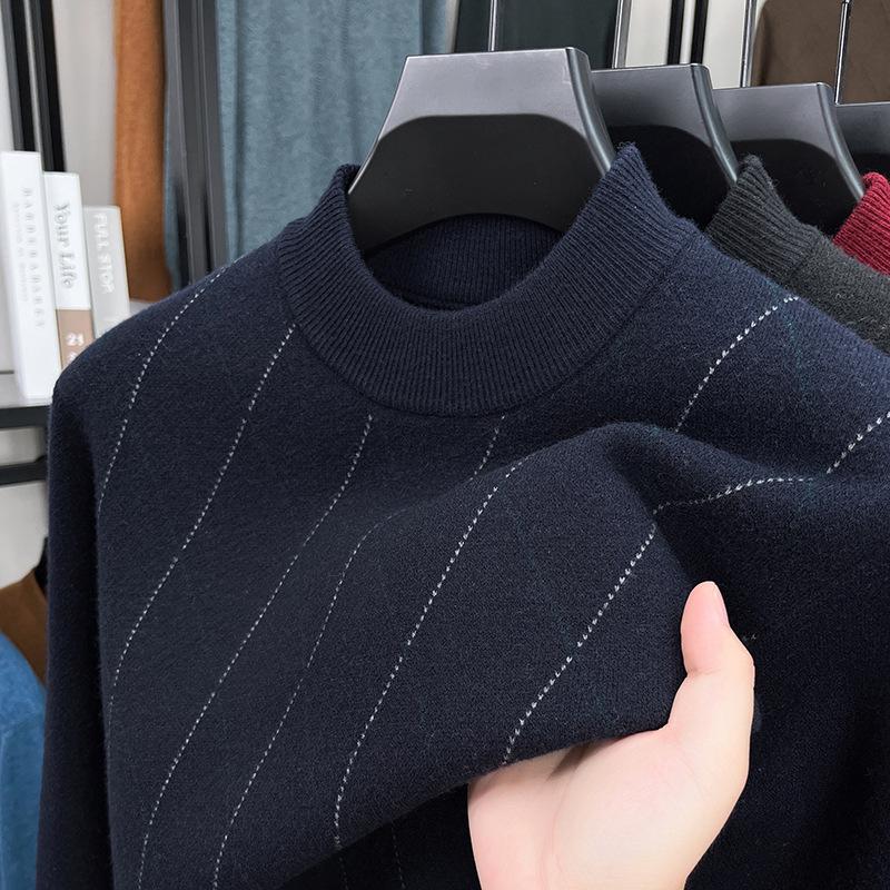 Men s High-End Jacquard Knit Sweater - Warm, Thickened, Half-High Collar XXXL (Suggests 170-190 jin)