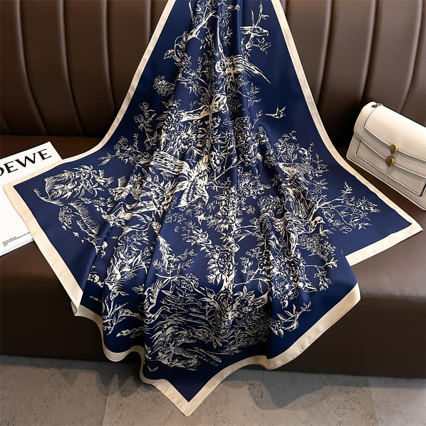 Fashion printed silk scarf twill silk high quality square scarf women's headscarf 91x91cm travel shawl autumn and winter scarf