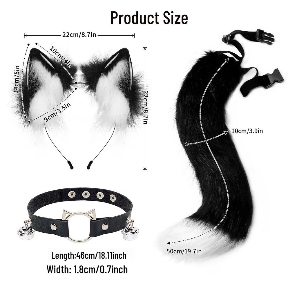 Katzenohr-Haarreif & Schwanz-Halsband Set - Niedliche Catgirl Haar- & Schwanz-Accessoires