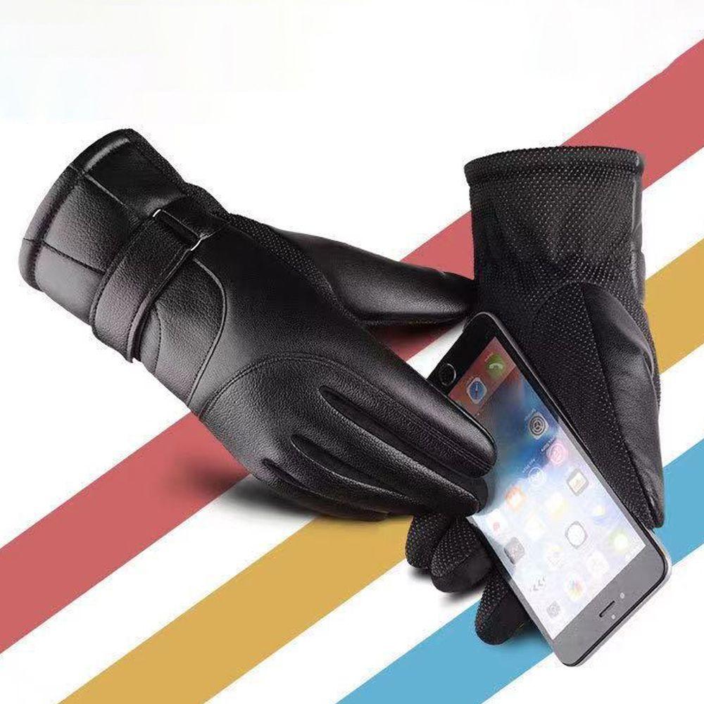 Thicken Clambing  Driving Winter Gloves Men Black Gloves PU Leather Korean Mittens