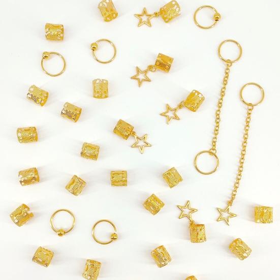 32Pcs Dreadlock Hair Accessories, Hip-hop Style Hair Charms, Star Chain Pendants Hair Beads Rings for Styling Daily Festivals Parties