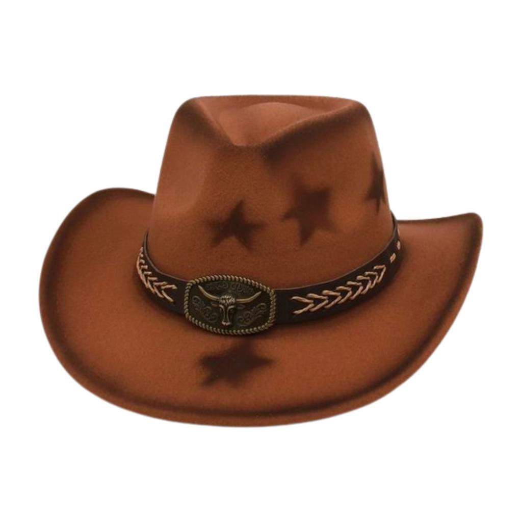 New Western Cowboy Hat Gradual Change Color Pentagram British Retro Hat Outdoor Cycling Shade Jazz Top Hat