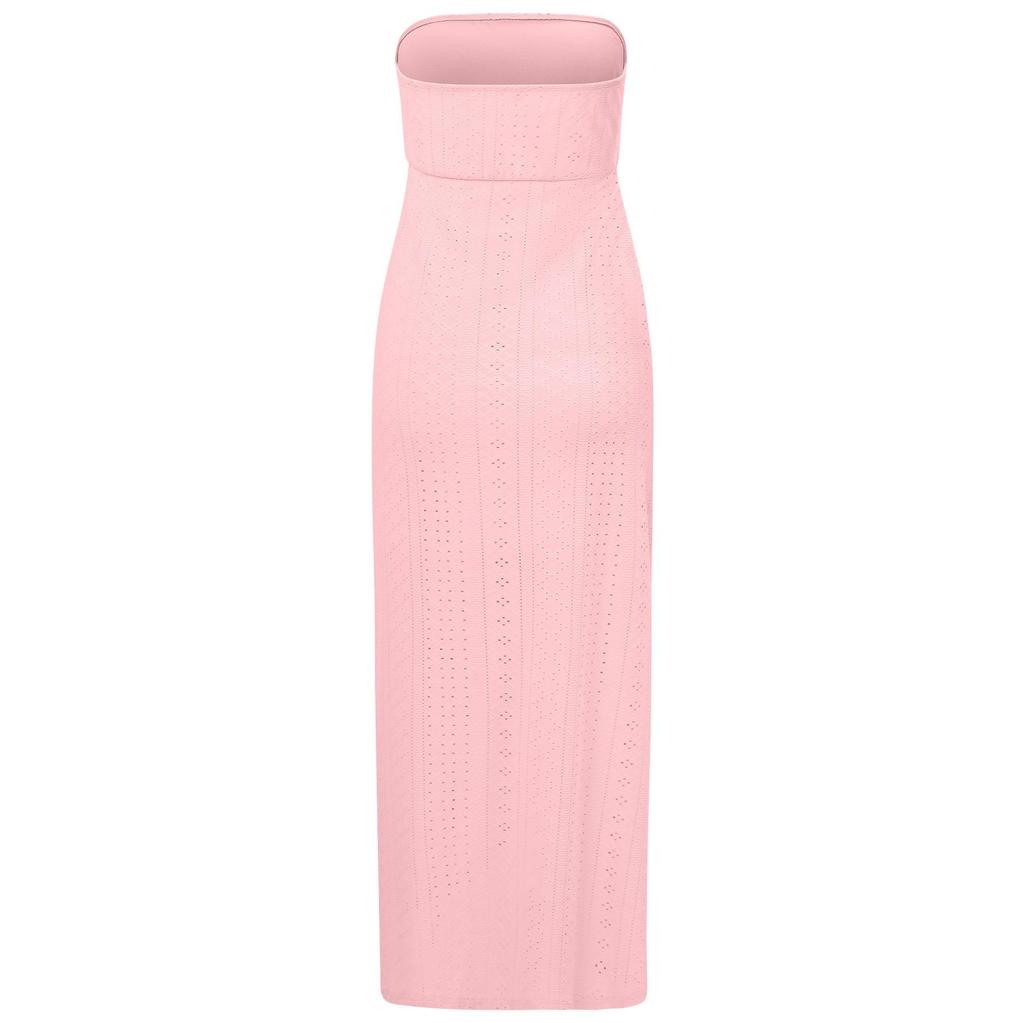 Women Spring Solid Color Sleeveless Knitted Strapless Dress Summer Casual A-Line High Waist Slim Long Dresses S-XL