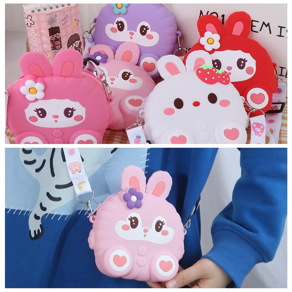 

Multifunctional Rabbit Silicon Bag Zipper Purse Rabbit Shoulder Bag Lovely Cartoon Coin Purse Girl рожевий червоний колір