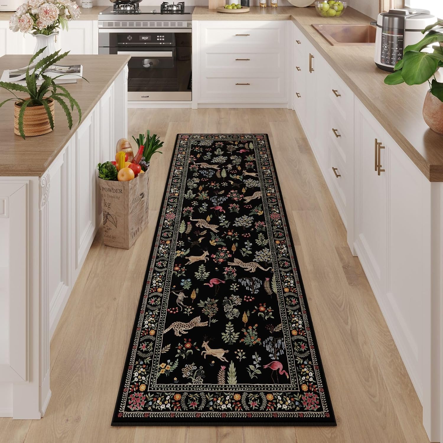 Loper voor Keuken Antislip Wasbare Kleden met Rubberen Achterkant Zacht Bloemen Dieren Tapijt Loper voor Keuken Woondecoratie 40X120CM(1.3X3.9FT