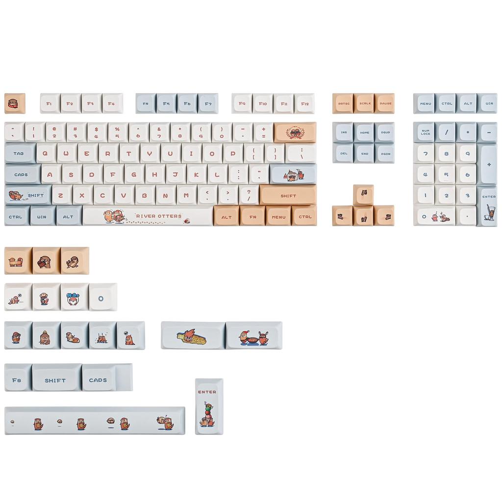 127 Key PBT Dye Sublimation Printing Keycap Set XDA Profile Custom Keycaps Cute Design US Layout Cherry Gateron MX Switches Compatible with Mechanical