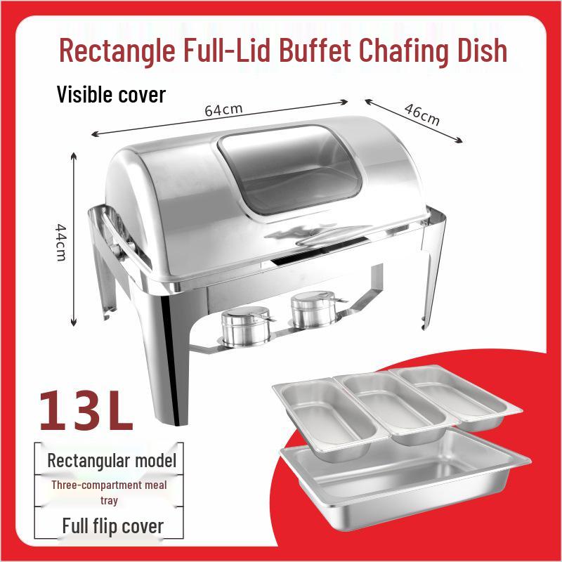 Gold-Plated Stainless Steel Chafing Dish with Glass Lid