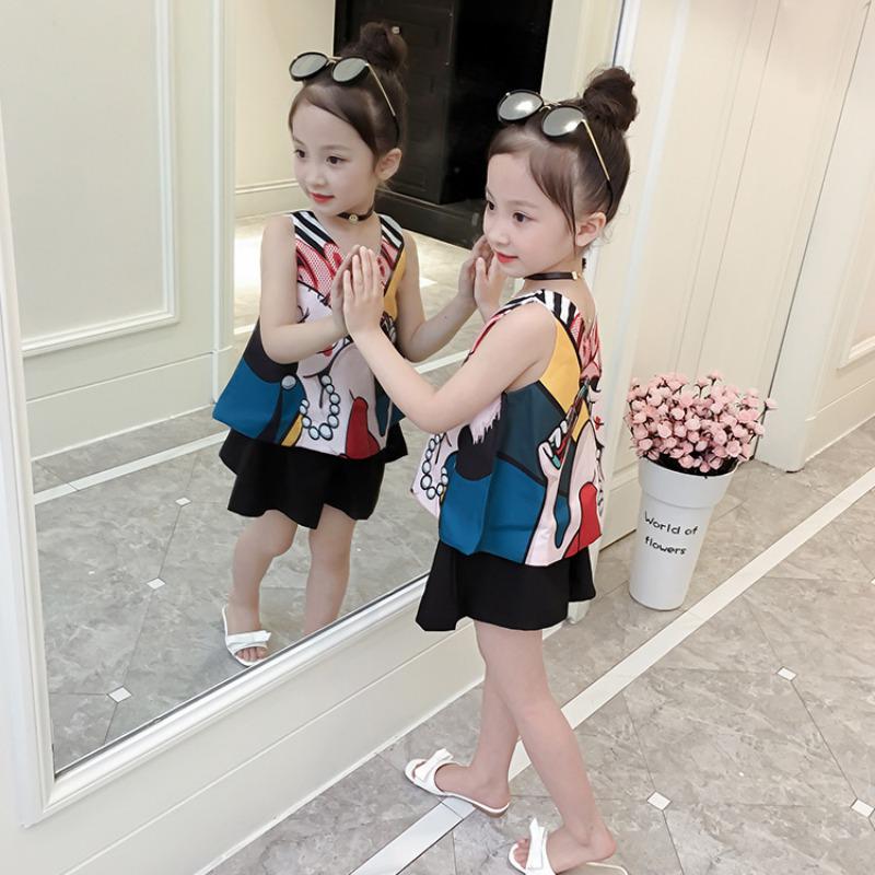 Summer Children Set Baby Girls Cartoon Print Vest Shorts Infant Set Kids Clothing Set