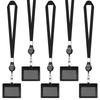 PU ID Card Holder with Retractable Buckle and Lanyard - Easy-Pull Work Badge Name Tag