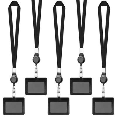 PU ID Card Holder with Retractable Buckle and Lanyard - Easy-Pull Work Badge Name Tag