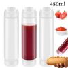 480ml Quetschflaschen für Gewürze, Saucen, Olivenöl, Ketchup, Senf, Spender, Doppelkopf-Kunststoffflasche, Küchenzubehör