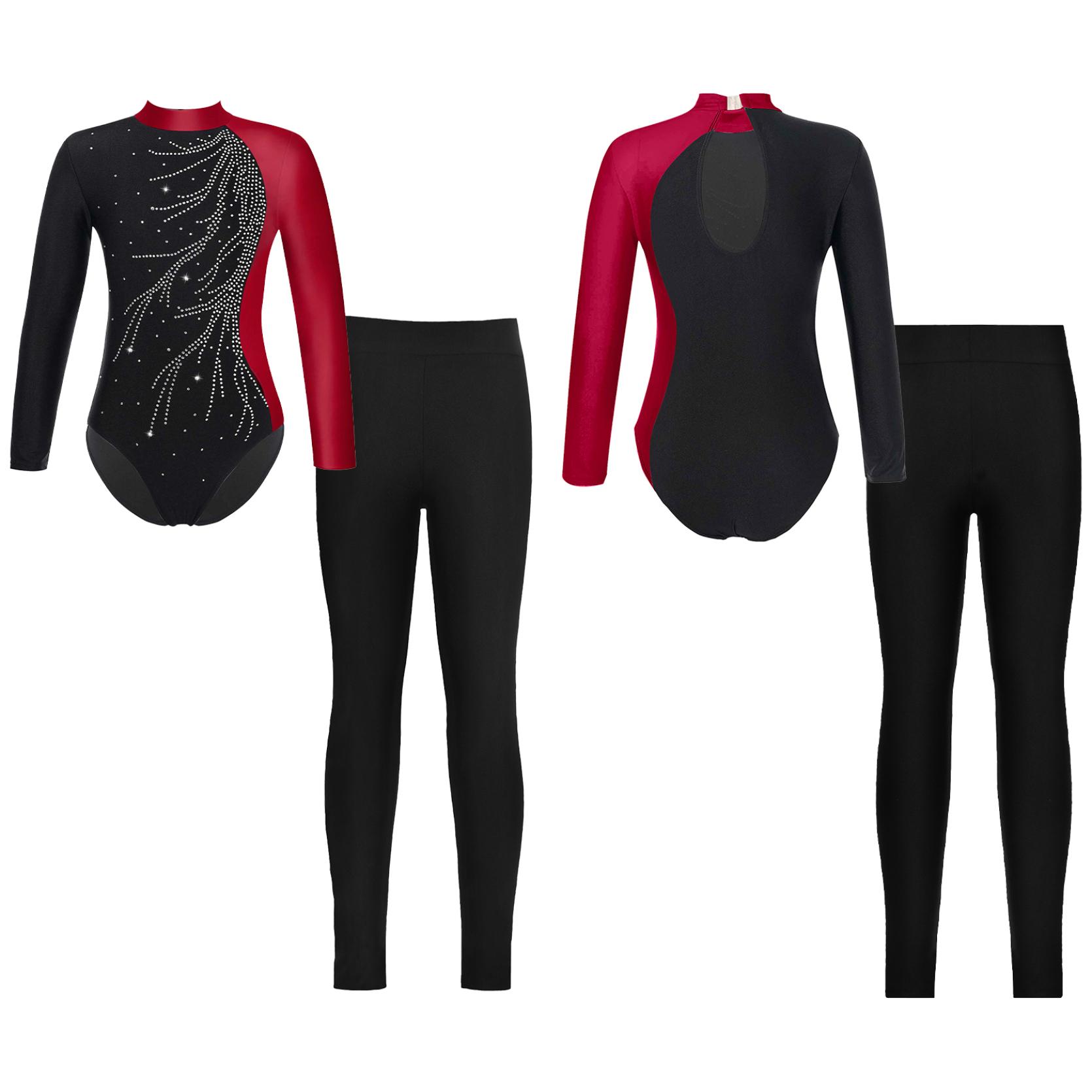 

Детские велосипедные гимнастические купальники контрастного цвета с длинными рукавами для девочек и леггинсы для танцев и катания на коньках 7-8 Years