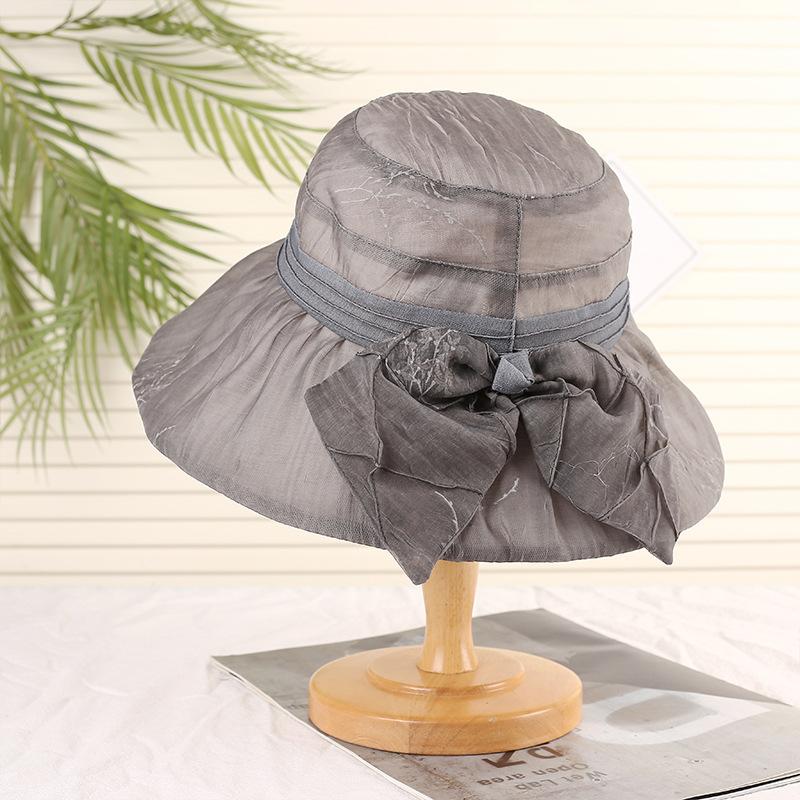 Summer sun hat Thin mesh mother hat Elegant retro bow Big brim Outdoor outing Shade and sun protection