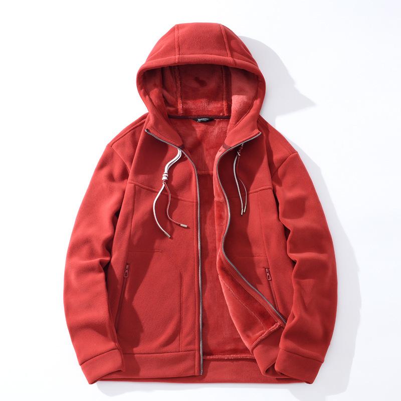 Veste Polaire en Velours Corail d'Automne et d'Hiver pour Femmes, Coupe-vent Chaud à Capuche pour Hommes, Épaissie avec du Velours, Manteau Top pour Couple pour Hommes