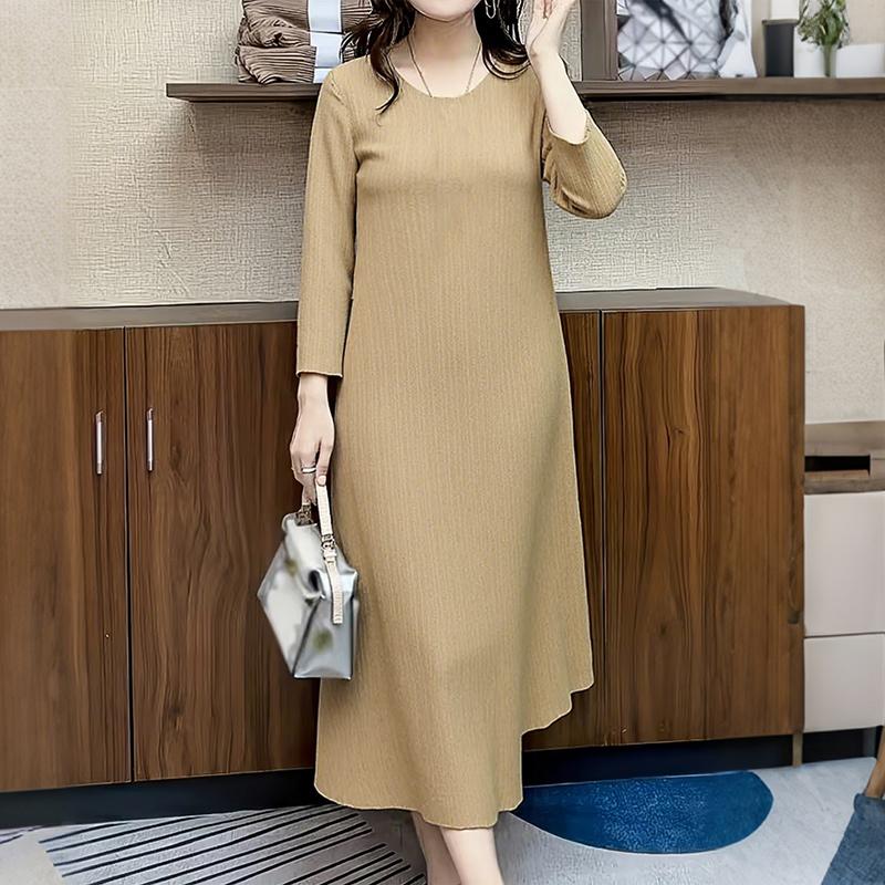 ZANZEA Women Casual Round Neck Solid Color 3/4 Sleeve Dress