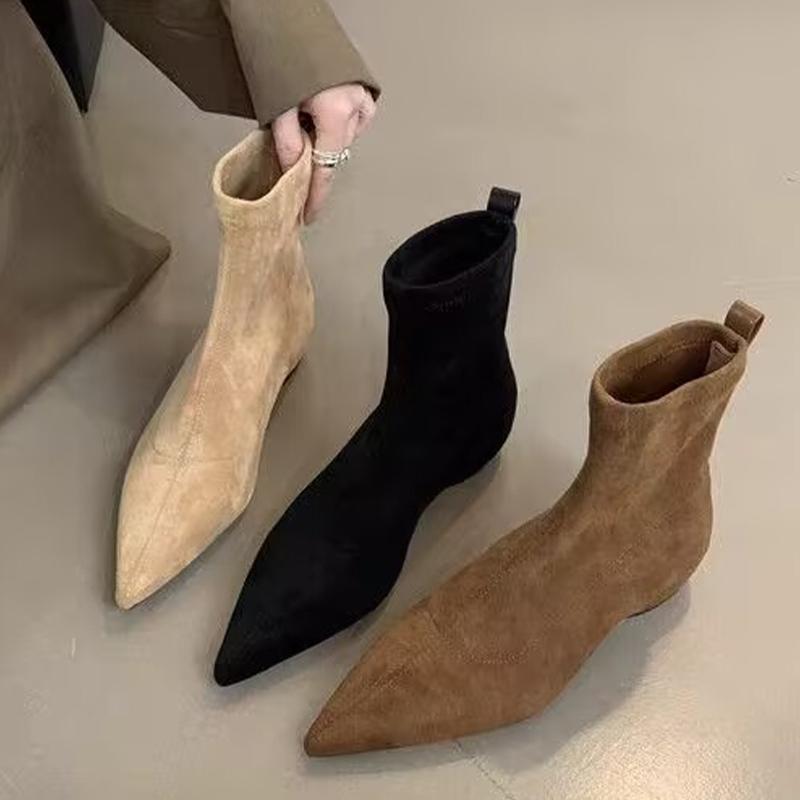 Flats Ankle Boots for Women's Pointed Toe Fashion Shoes Suede Winter Boots Walking Brand Comfort Gothic Mujer Botas