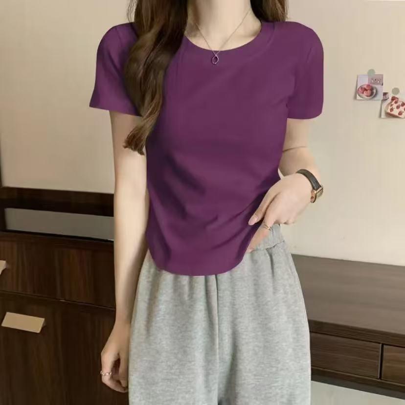 Women's 2026 Spring/Summer Loose Fit Pure Cotton Short Sleeve Round Neck T-shirt