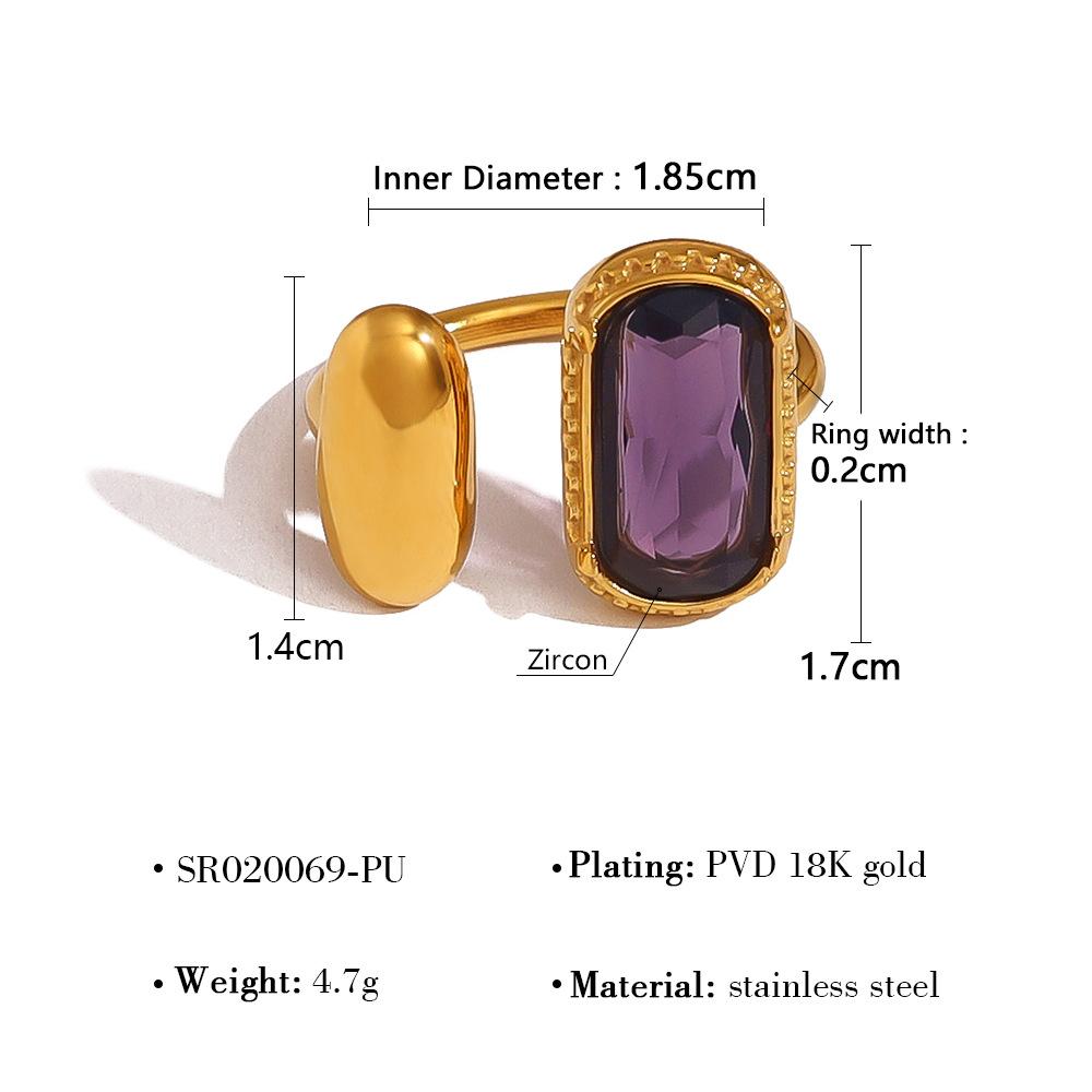 French Stainless Steel Glass Zirconium Exaggerated Ring Premium Ring Titanium Steel Women'S Jewelry Rings