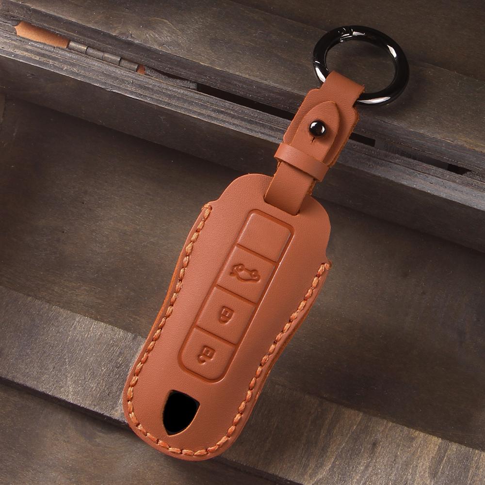 3/4 Knöpfe Leder Auto Schlüsselhülle Etui Fernbedienung Schlüsselanhänger Halter für Porsche Cayenne Panamera 911 992 Taycan