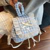 Korean Style Cherry Backpack Travel Bow Shoulder Bag Casual Lace Plaid Backpack  Women
