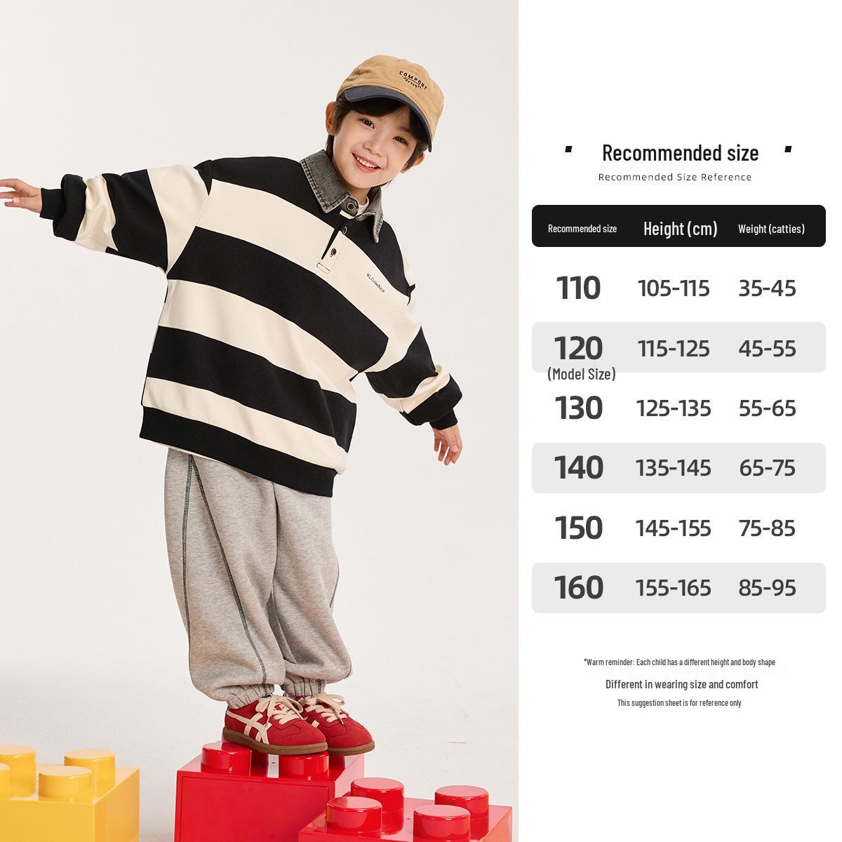 

Осенний детский полосатый свитшот в корейском стиле, имитация двух предметов, на ощупь как хлопок, с длинными рукавами и свободного кроя 150 cm чёрный