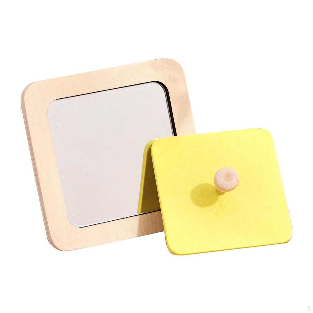 Wooden Mirror with Knob Sensory Educational Toy Fine Motor for Infant, Young Children,