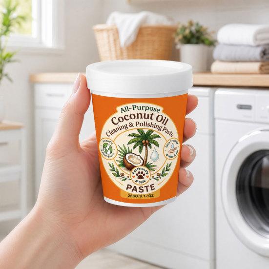 Deep Cleaning Polishing Paste, Multi-Purpose Coconut Oil Based Solid Paste for Stainless Steel Copper Furniture Kitchen Surfaces Natural Fragrance