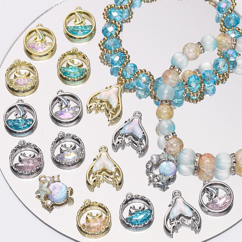 1pc/bag Alloy Inlaid Glass Pendant DIY Bracelet Necklace Earrings Jewelry Accessories