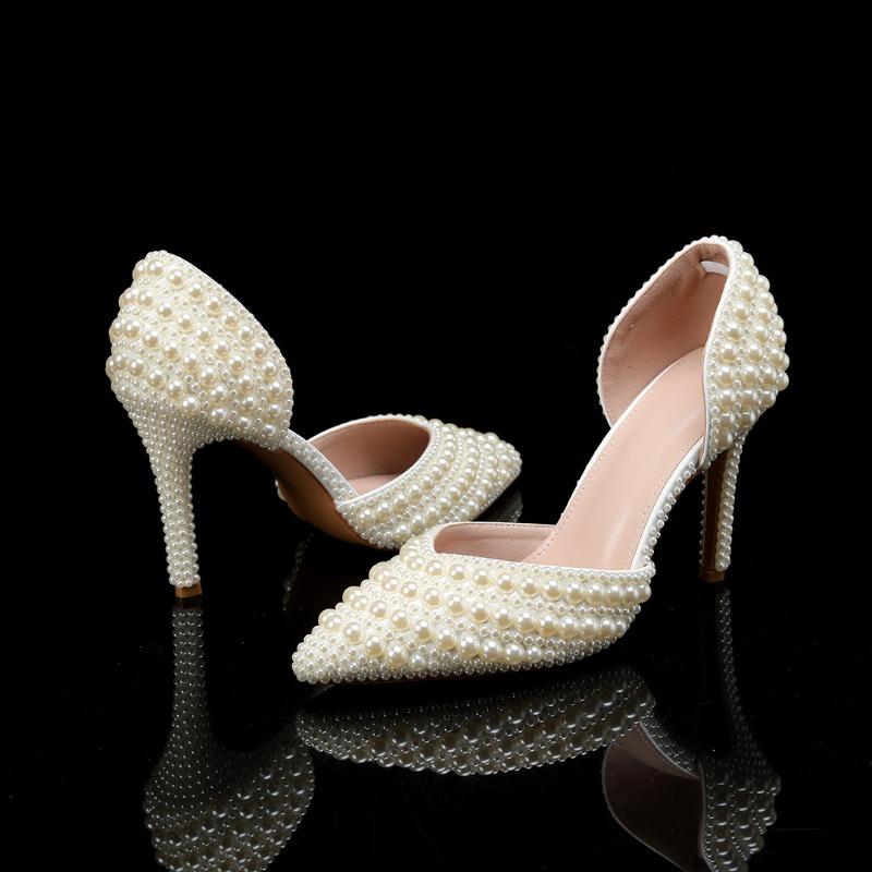 Fashion New Handmade Full Pearls Rhinestones Wedding Women Pumps Elegant Pointed Toe Bridal Thin High Heels Fashion Party Prom Shoes