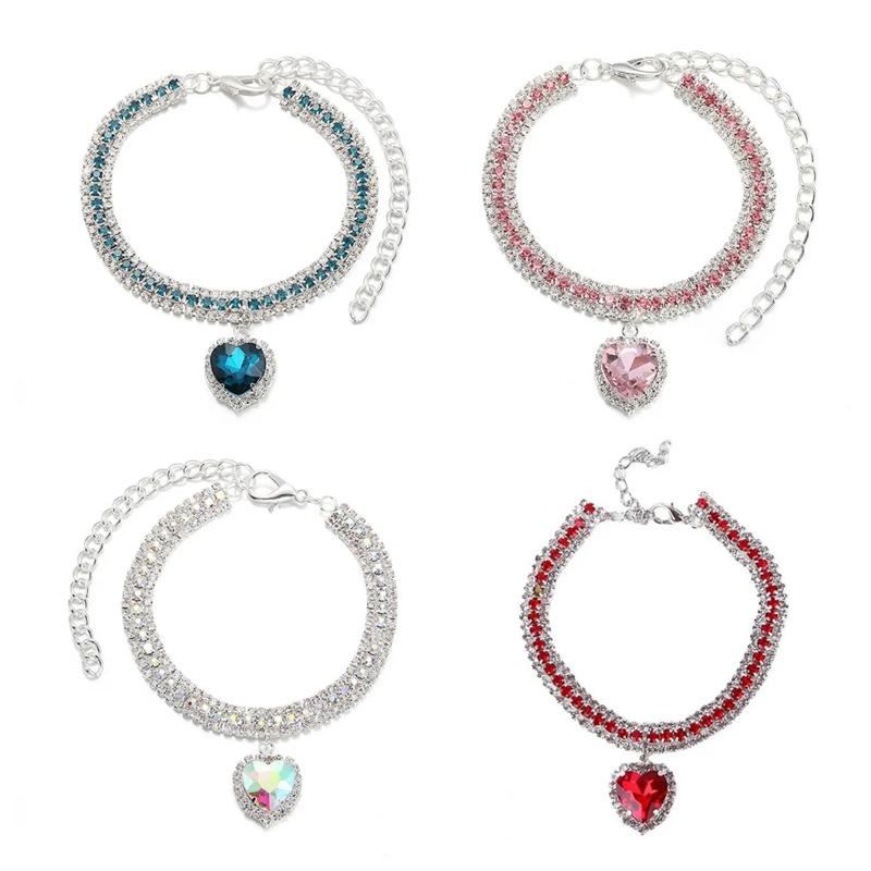 Luxury Crystal Cat Collar Love Pendant Necklace Pet Collar Adjustable Small Dog Cat Neck Ring Rhinestone Collar Pet Accessories
