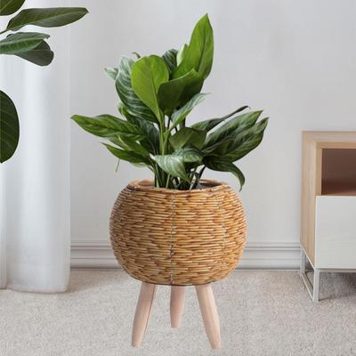 Korb mit Ständer Boden Blumentopf Organizer Landung Blumen Pflanzgefäß Topf Handgewebter Rattan Dekor