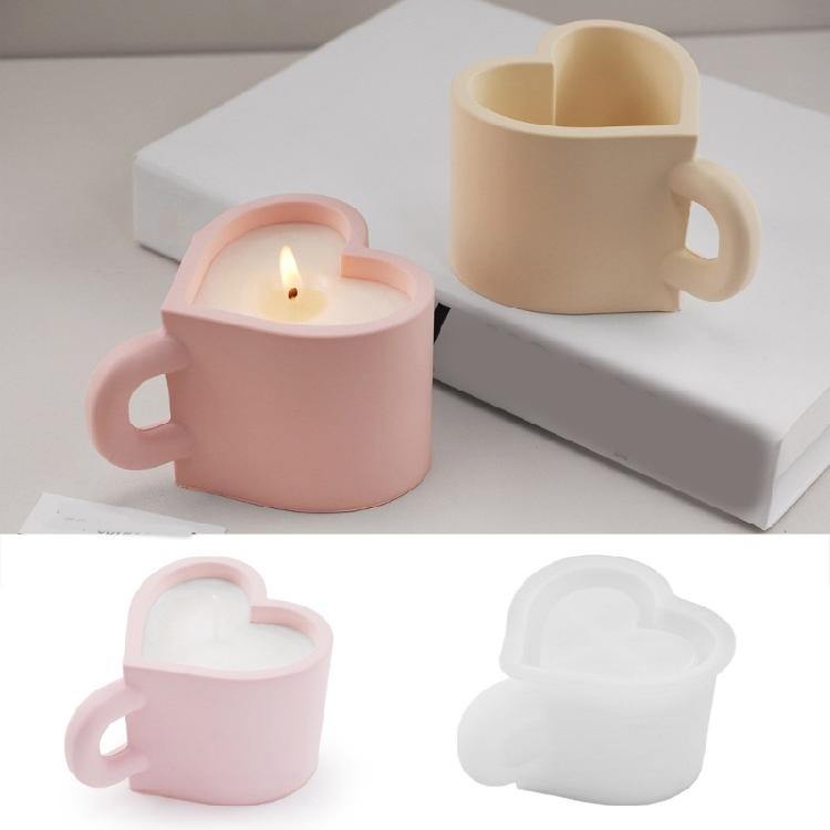 Mehrzweck Silikonform Herz Teetasse Form Zementformen Harz Kerzenbecherform Dekorative Tabletts Formen für Projekte