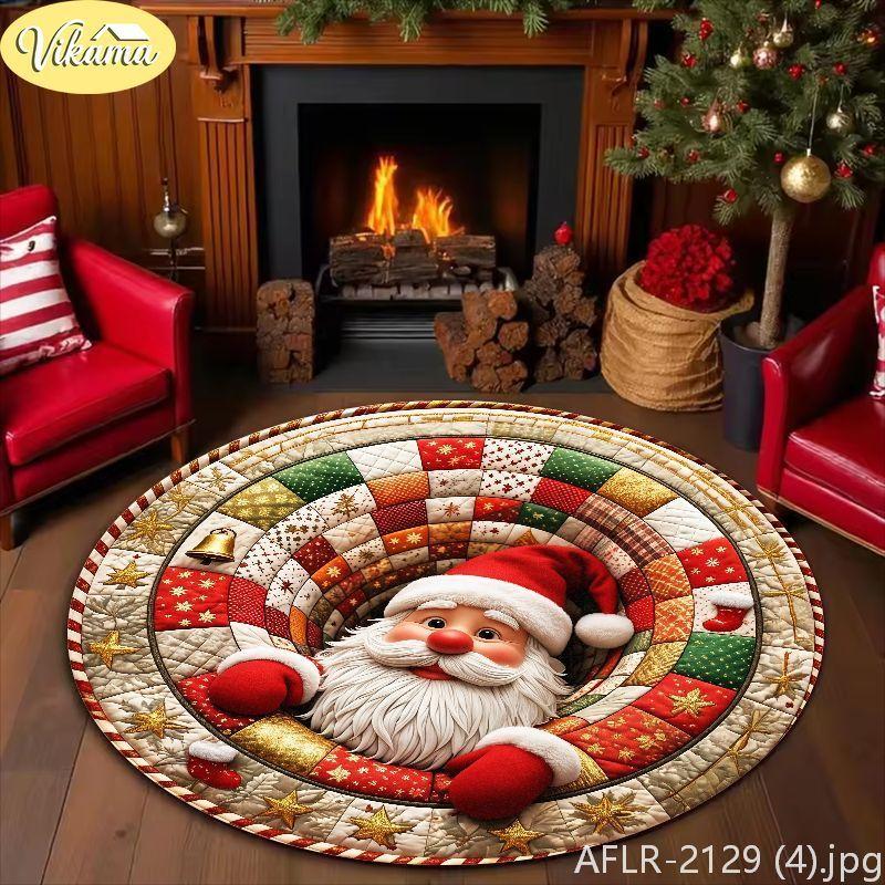 3D Visual Deep-Pile Santa Claus Pattern Rug, Soft Non-Slip Festive Living Room Decor Mat, Christmas Home Decor, Xmas Gift