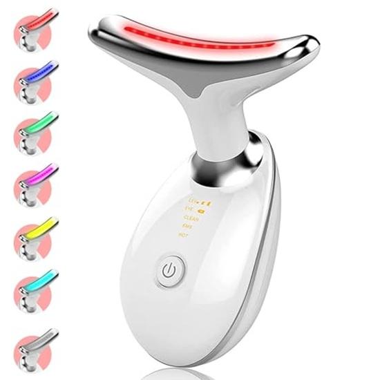 Red Light Therapy for Face, 7 Color LED Skin Rejuvenation for Face Neck Beauty Device, Deplux Neck Device, Glossy White