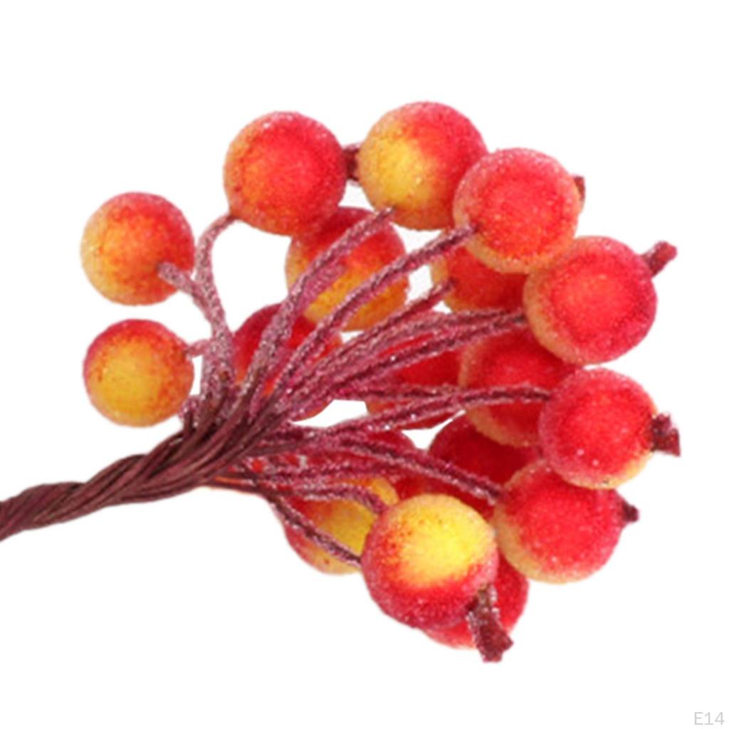 40 Köpfe Künstliche Frosted Holly Beeren Blumenarrangement Gefälschte 20 Draht für Party Handwerk