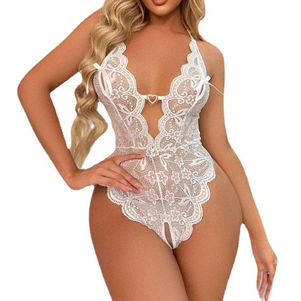 S-3XL Women Deep-V Fashion Sexy Lingerie Open Crotch Lace Sexy Pajamas