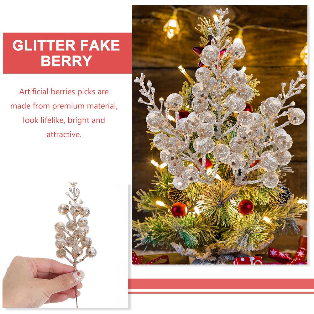 12Pcs Xmas Glitter Fake Berry Stems Realistic Artificial Christmas Tree Picks Wreath Decorations Holiday Crafts