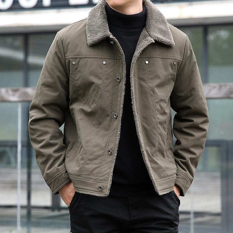 Winter Men's Lamb Wool Jacket Men's Fleece Thickened Men's Thermal Cotton-padded Jacket Lapel Casual Sports Jacket